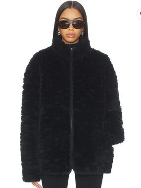 Skims faux fur zip up mock neck jacket onyx